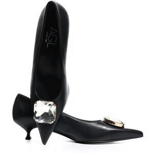 AGL Black Kitten Heel Pumps with Crystal Embellishment size EU 36 NWT